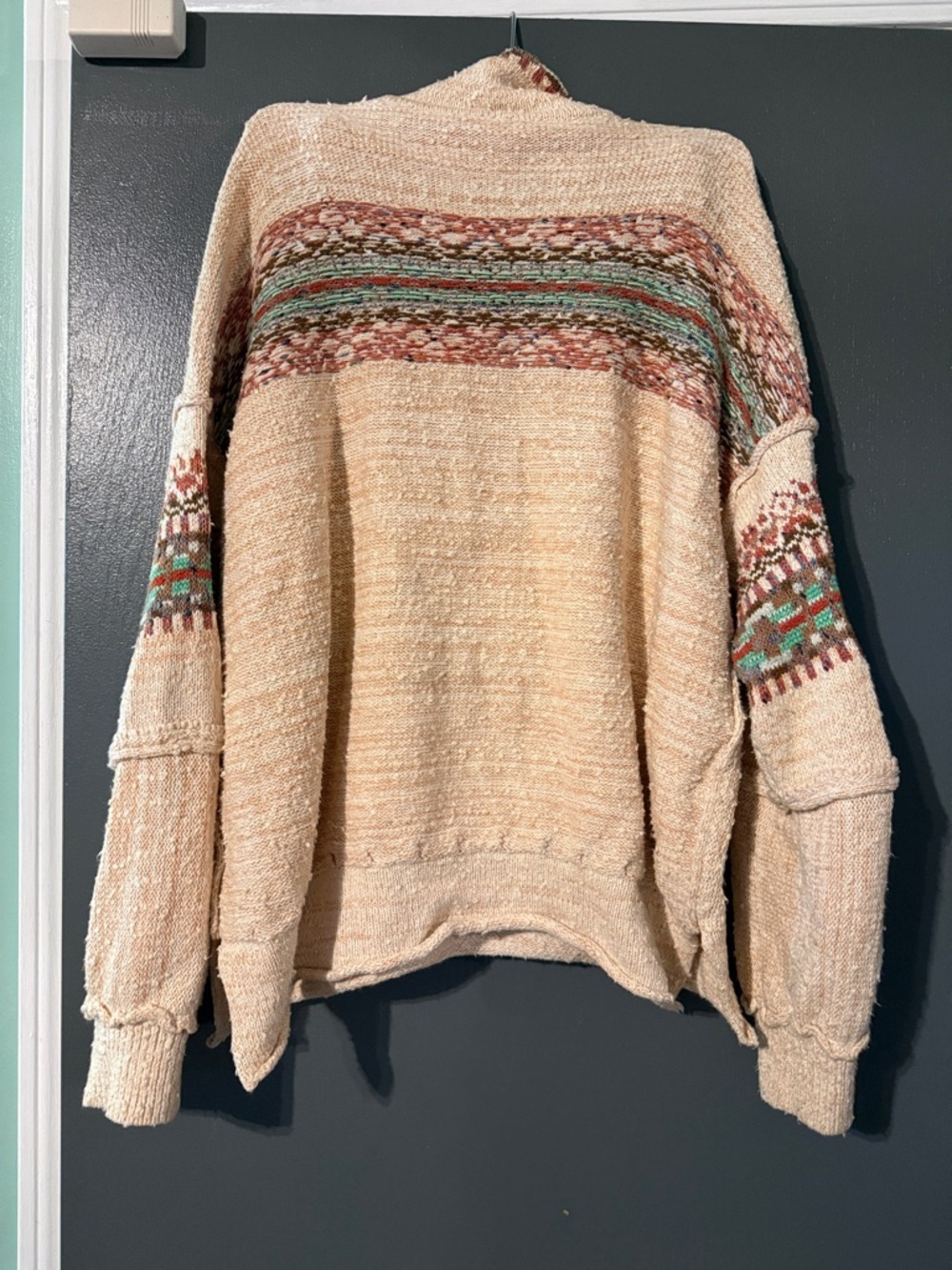 Pilcro Cream Knit Cowl Pullover with Multicolor Accent - Picture 3 of 3
